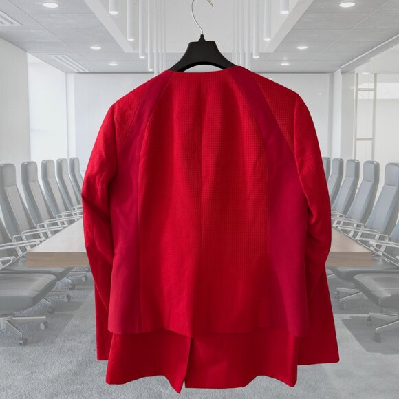 NWT - Le Suit Houndstooth Pencil 2Pc Skirt Suit Set - Collarless - Cherry - 6 - Picture 6 of 10